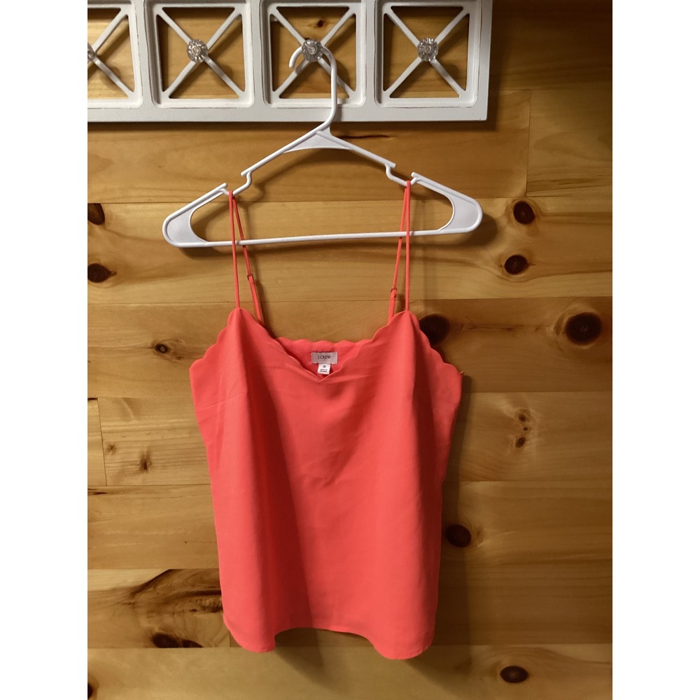 J.Crew Scalloped Cami Top Coral Pink Womens Size 6 Adjustable Straps Lined Crepe